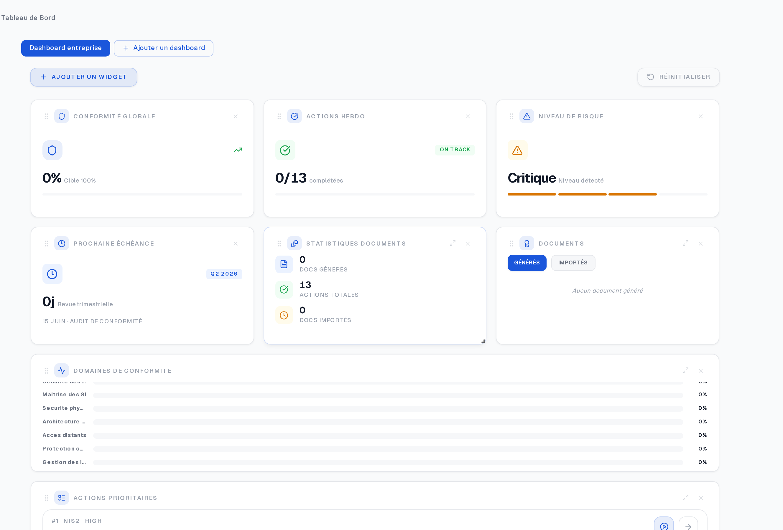 Dashboard — tableau de bord conformité